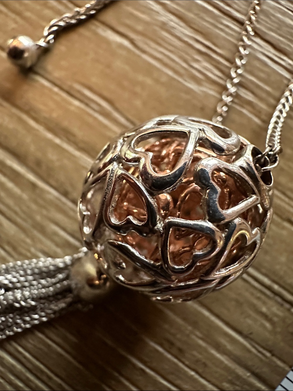 Chamilia Silver/Rose Gold Filigree Ball Adjustable Tassel Pendant Necklace
